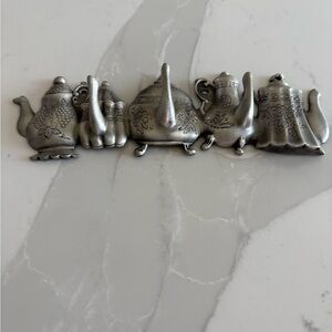 Silver-Tone Teapot Line Wall Hooks Accent - Set of Decorative Teapots